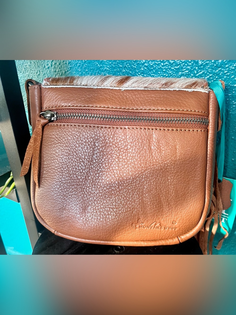 Montana West Brown & White Cowhide Fringe Crossbody - Picture 3 of 14